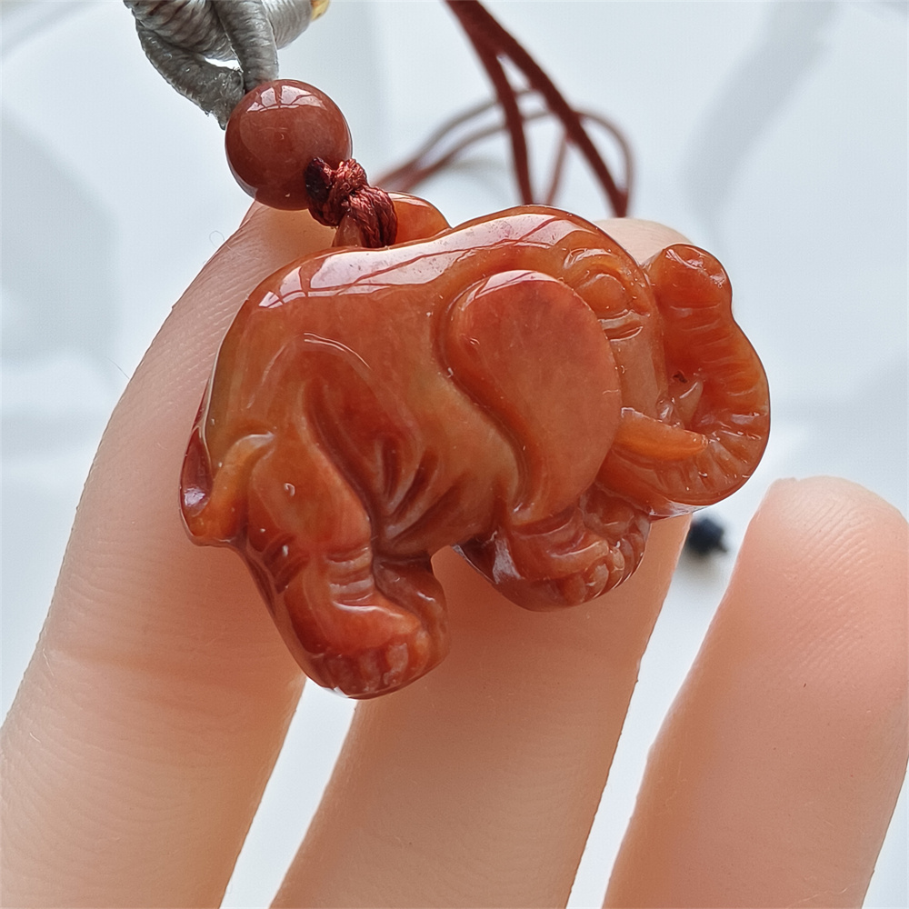 Unique Certificated Natural Hand Carved Red Color Heated 20X26X7mm Burmese Jadeite Elephant Pendant , Burmese Jadeite Pendant,DIY Jewelry Supplies
