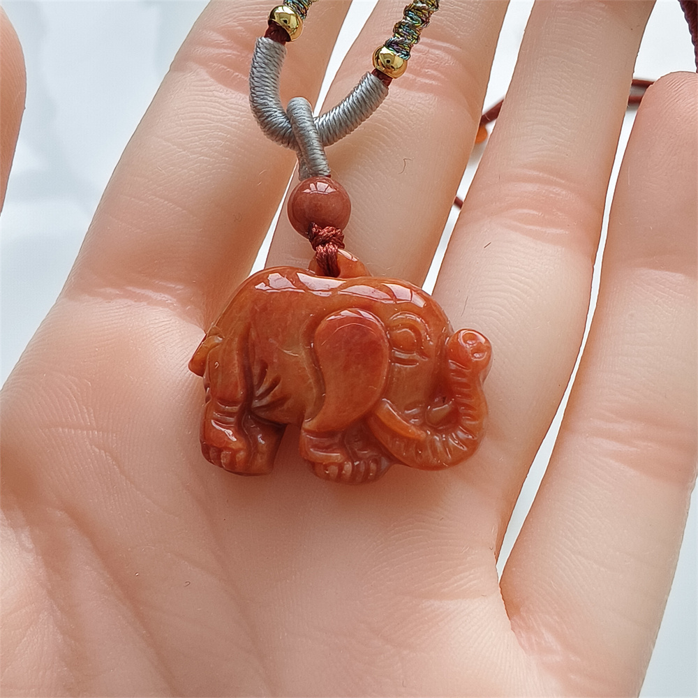 Unique Certificated Natural Hand Carved Red Color Heated 20X26X7mm Burmese Jadeite Elephant Pendant , Burmese Jadeite Pendant,DIY Jewelry Supplies