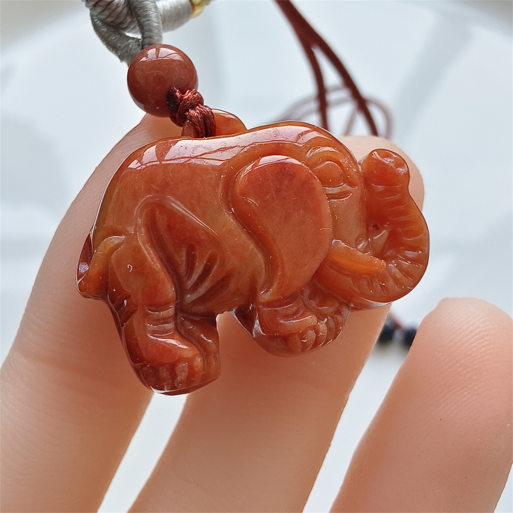Unique Certificated Natural Hand Carved Red Color Heated 20X26X7mm Burmese Jadeite Elephant Pendant , Burmese Jadeite Pendant,DIY Jewelry Supplies