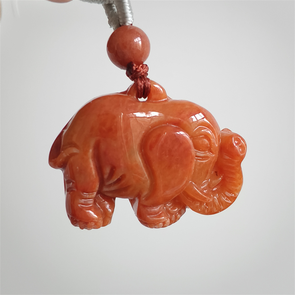 Unique Certificated Natural Hand Carved Red Color Heated 20X26X7mm Burmese Jadeite Elephant Pendant , Burmese Jadeite Pendant,DIY Jewelry Supplies