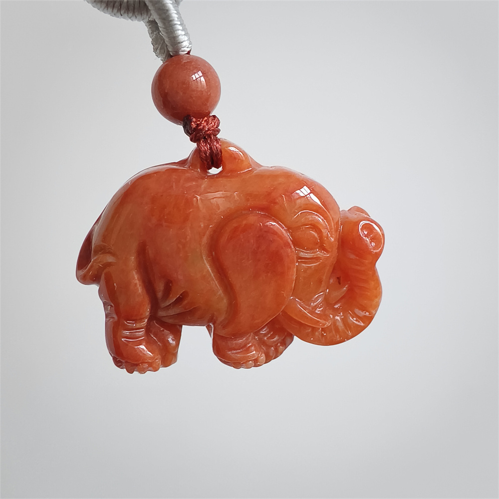 Unique Certificated Natural Hand Carved Red Color Heated 20X26X7mm Burmese Jadeite Elephant Pendant , Burmese Jadeite Pendant,DIY Jewelry Supplies