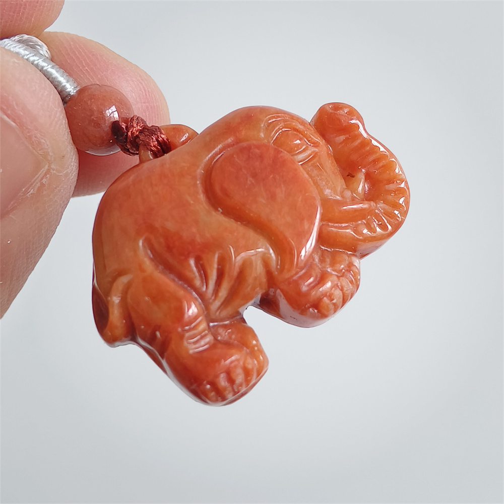 Unique Certificated Natural Hand Carved Red Color Heated 20X26X7mm Burmese Jadeite Elephant Pendant , Burmese Jadeite Pendant,DIY Jewelry Supplies