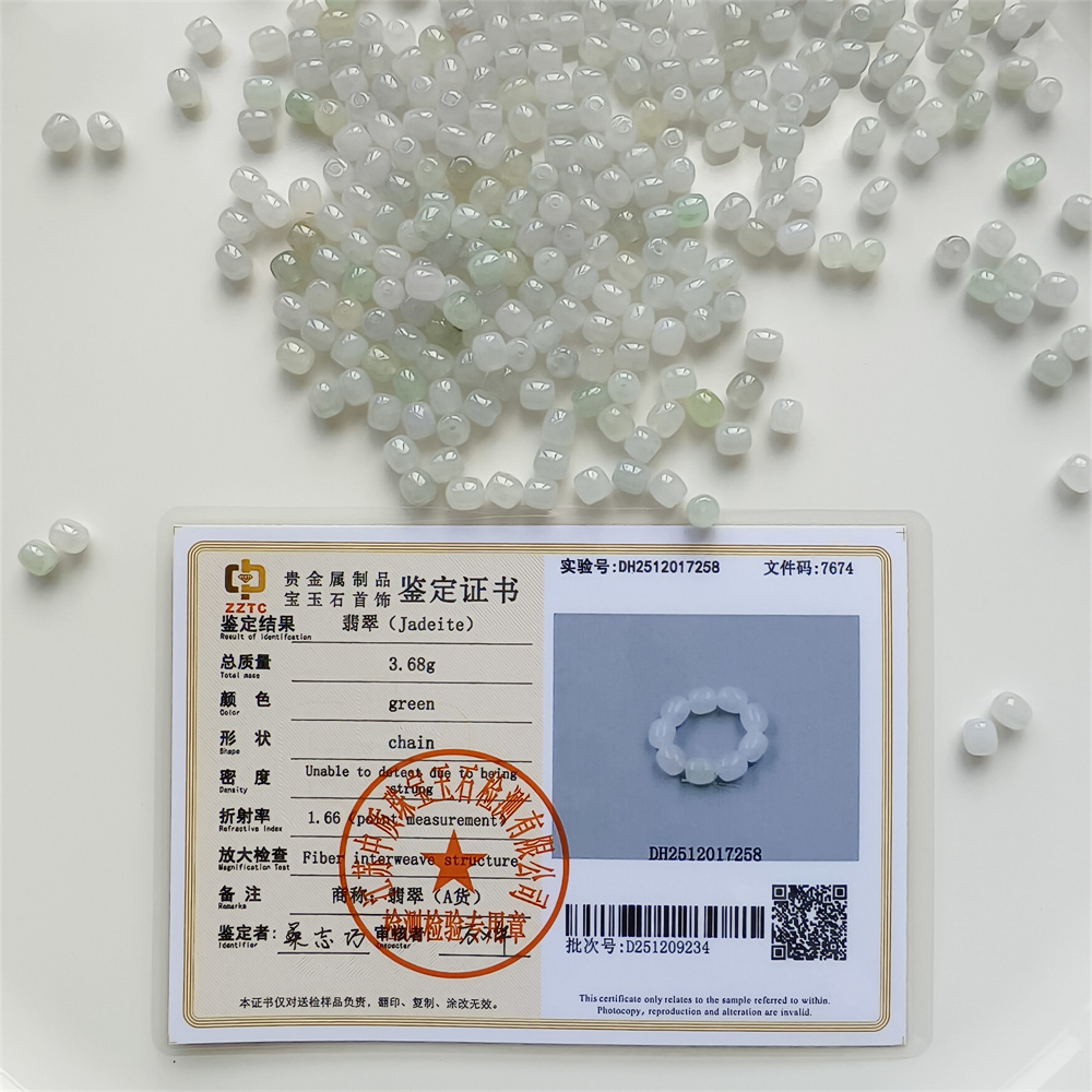 30pcs 6mm Natural Certificated Type A Icy Green White Burmese Jadeite Smooth Cylinder Barrel Beads,Burma Jadeite Loose Beads,DIY Jewelry Supplies