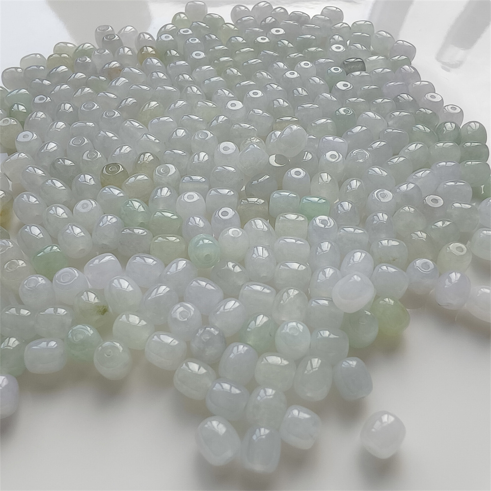 30pcs 6mm Natural Certificated Type A Icy Green White Burmese Jadeite Smooth Cylinder Barrel Beads,Burma Jadeite Loose Beads,DIY Jewelry Supplies