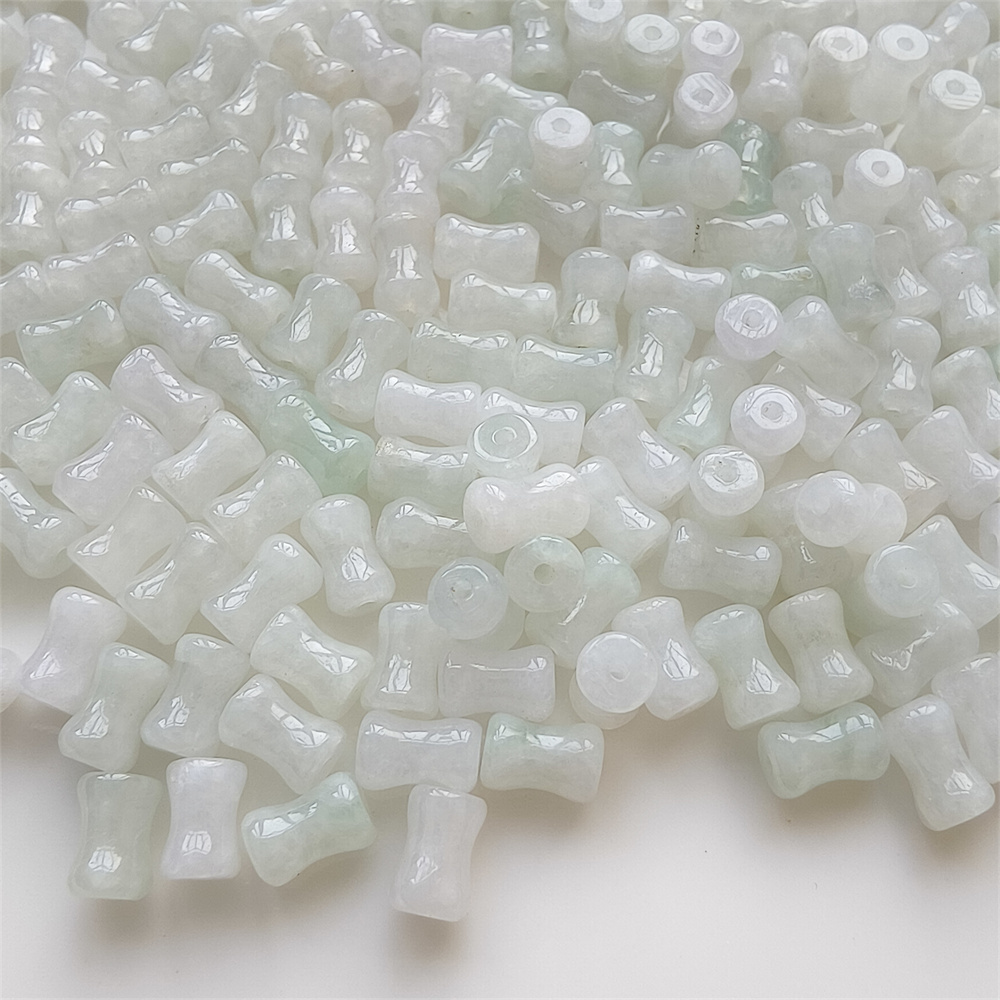 50Pcs 7X4mm Natural Certificated Type A Untreated Icy Waxy Green White Burmese Jadeite Bone Shaped Beads,Burma Jadeite Loose Beads,DIY Jewelry Supplies
