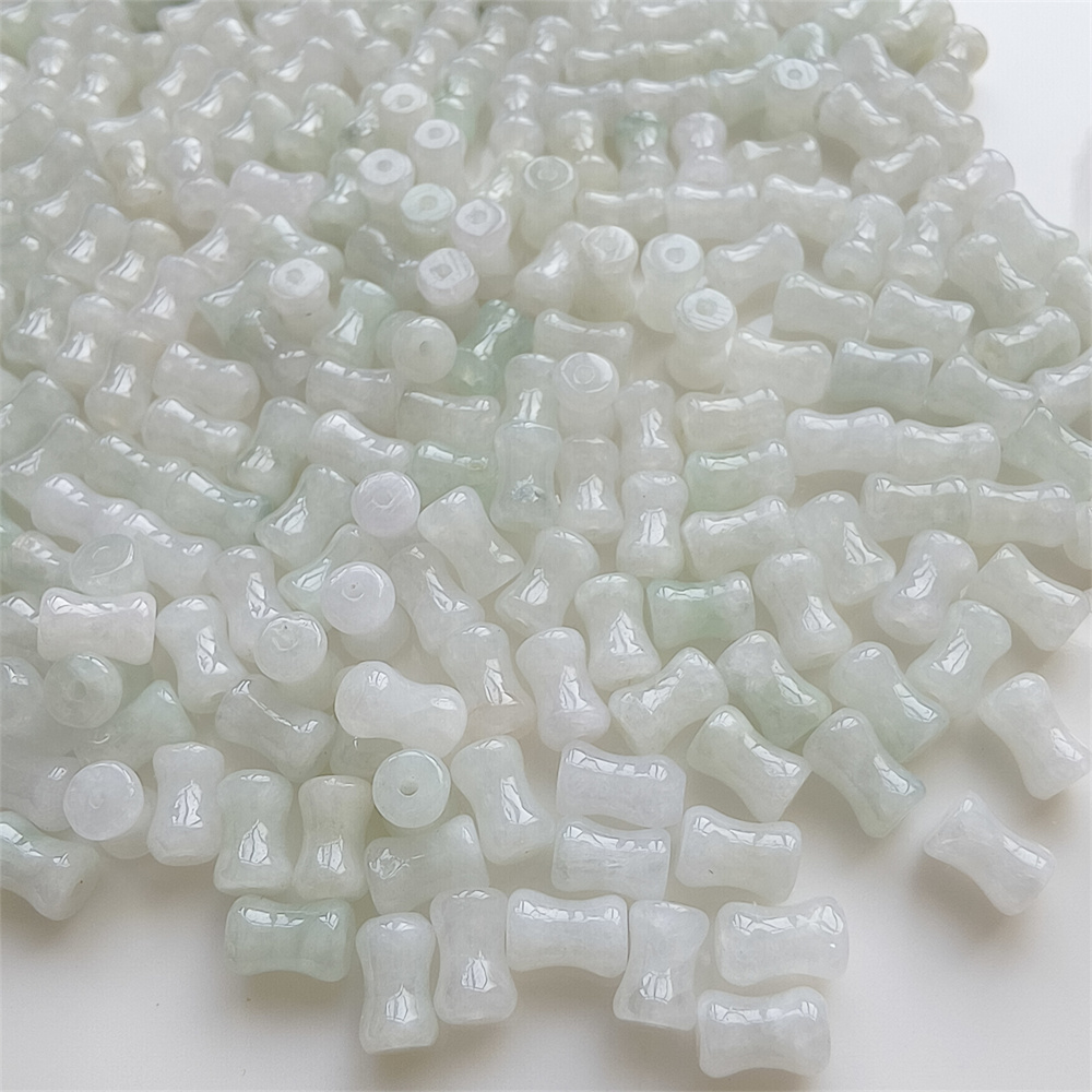 50Pcs 7X4mm Natural Certificated Type A Untreated Icy Waxy Green White Burmese Jadeite Bone Shaped Beads,Burma Jadeite Loose Beads,DIY Jewelry Supplies