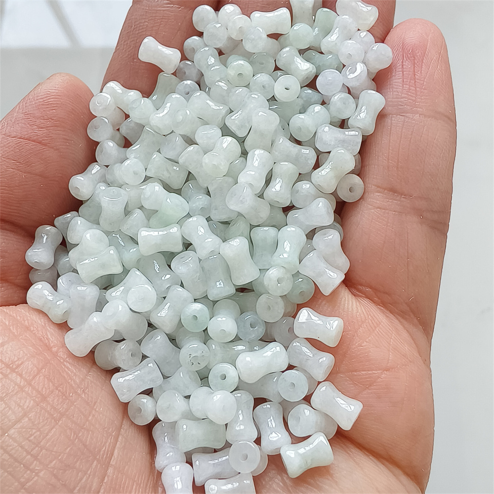 50Pcs 7X4mm Natural Certificated Type A Untreated Icy Waxy Green White Burmese Jadeite Bone Shaped Beads,Burma Jadeite Loose Beads,DIY Jewelry Supplies