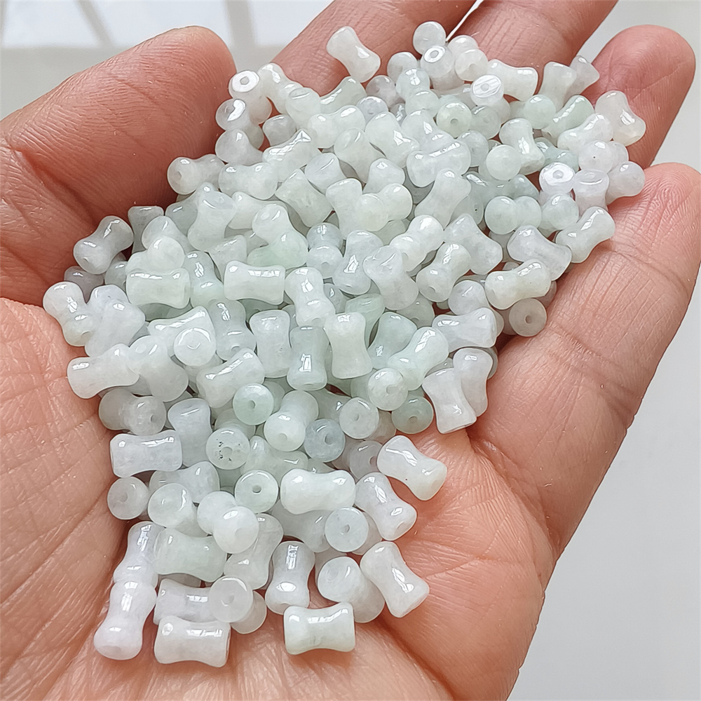 50Pcs 7X4mm Natural Certificated Type A Untreated Icy Waxy Green White Burmese Jadeite Bone Shaped Beads,Burma Jadeite Loose Beads,DIY Jewelry Supplies