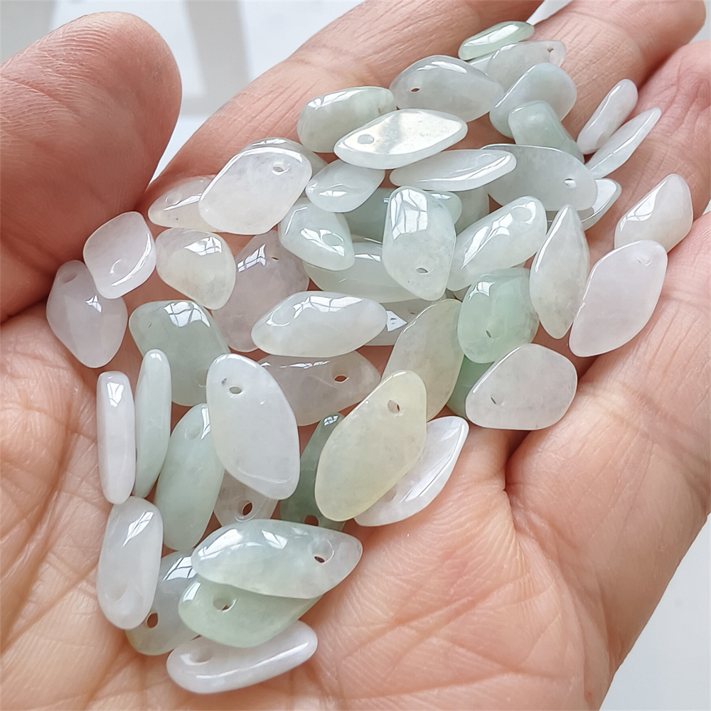 25Pcs 12-15X5-8X3mm Natural Certificated Type A Untreated Icy Watery Green White Burmese Jadeite Irregular Charms,Burma Jadeite Loose Charms,DIY Jewelry Supplies