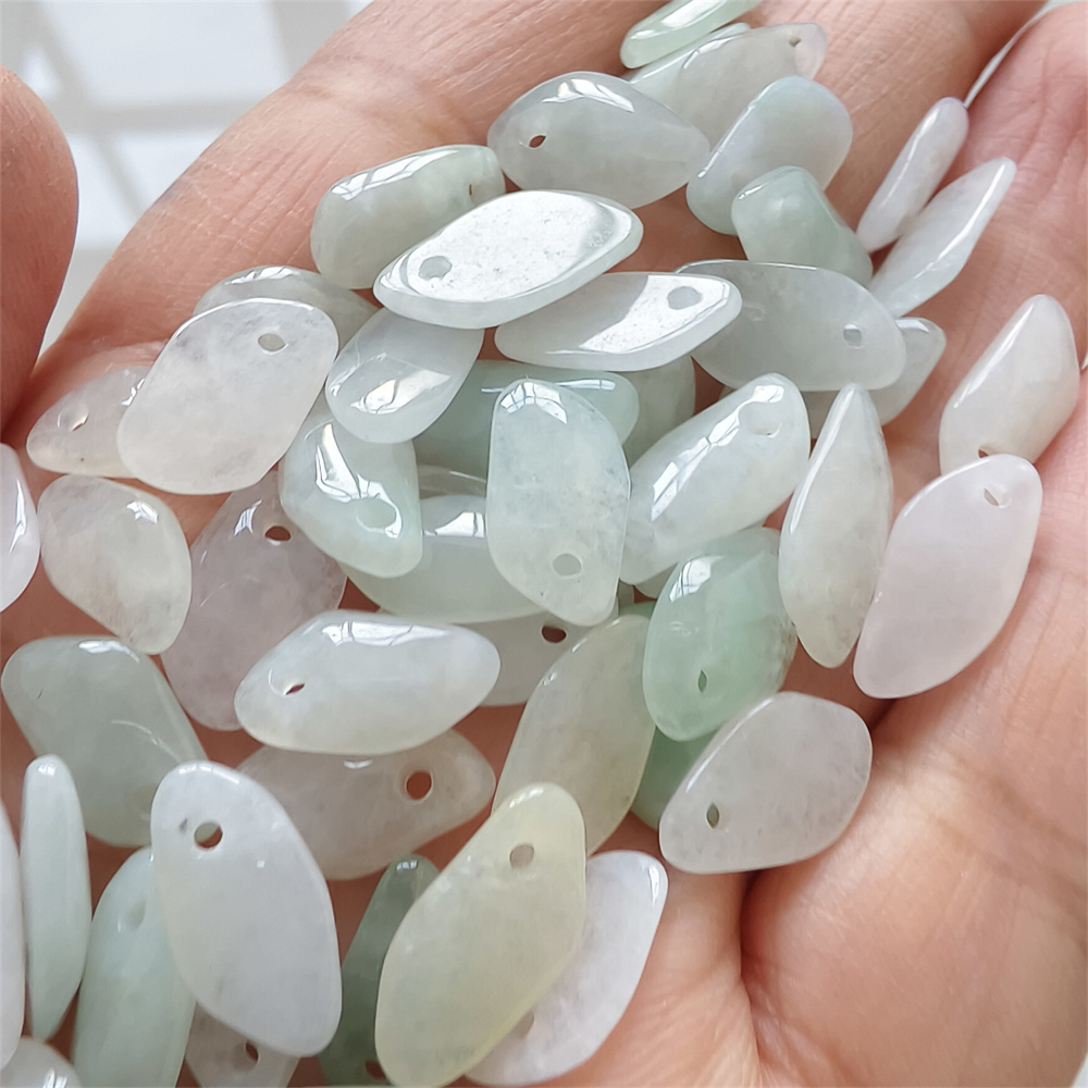 25Pcs 12-15X5-8X3mm Natural Certificated Type A Untreated Icy Watery Green White Burmese Jadeite Irregular Charms,Burma Jadeite Loose Charms,DIY Jewelry Supplies