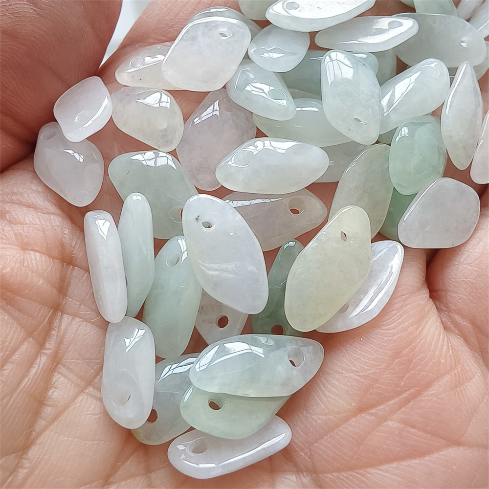 25Pcs 12-15X5-8X3mm Natural Certificated Type A Untreated Icy Watery Green White Burmese Jadeite Irregular Charms,Burma Jadeite Loose Charms,DIY Jewelry Supplies