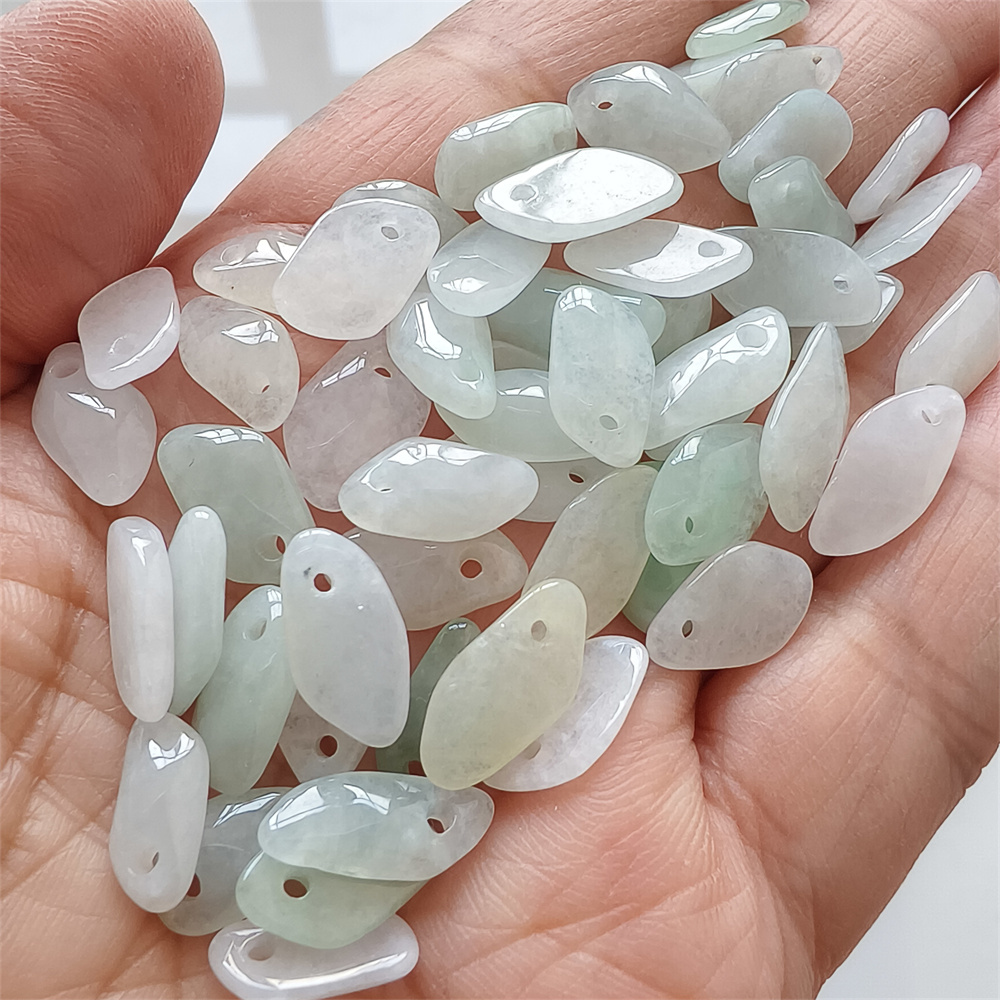 25Pcs 12-15X5-8X3mm Natural Certificated Type A Untreated Icy Watery Green White Burmese Jadeite Irregular Charms,Burma Jadeite Loose Charms,DIY Jewelry Supplies