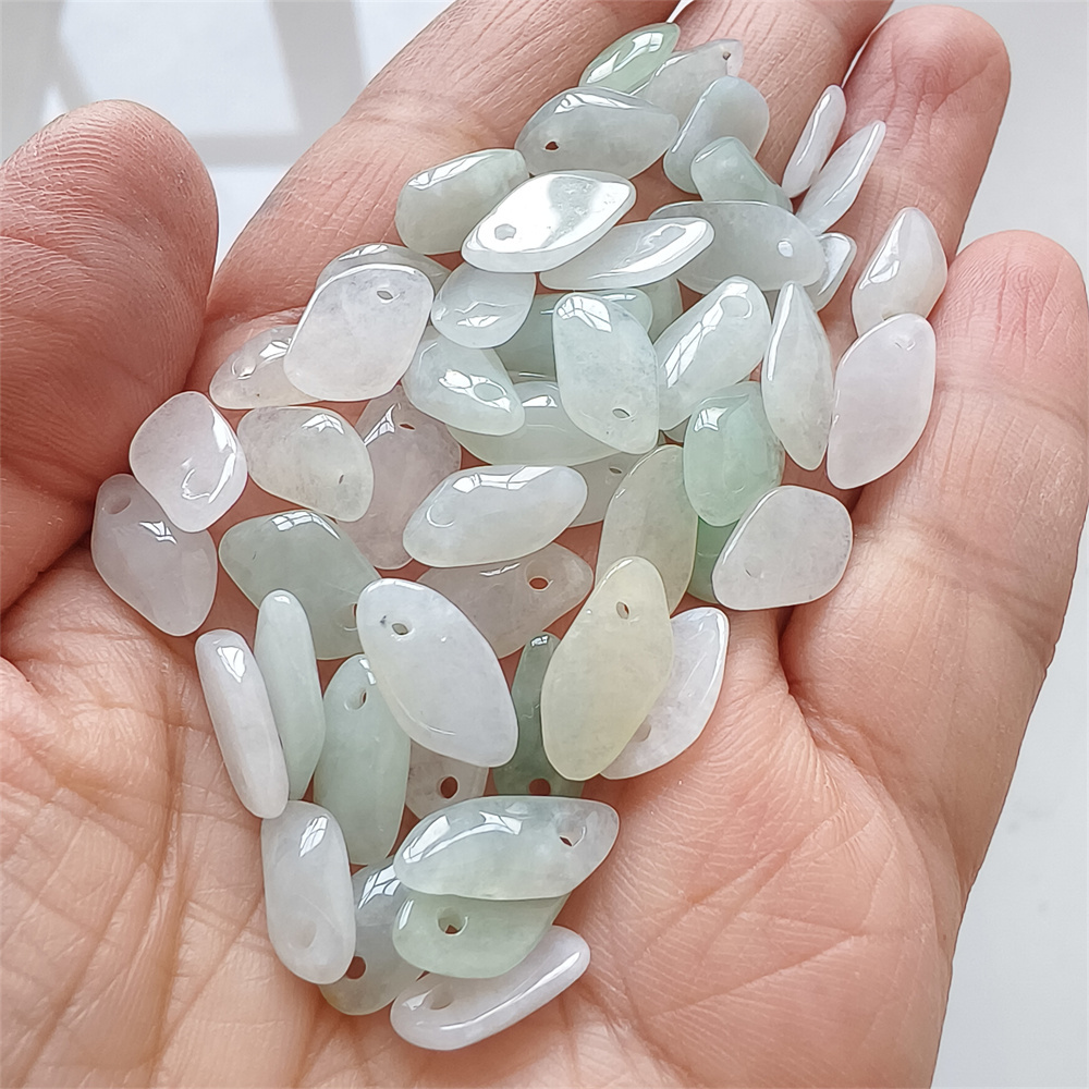25Pcs 12-15X5-8X3mm Natural Certificated Type A Untreated Icy Watery Green White Burmese Jadeite Irregular Charms,Burma Jadeite Loose Charms,DIY Jewelry Supplies