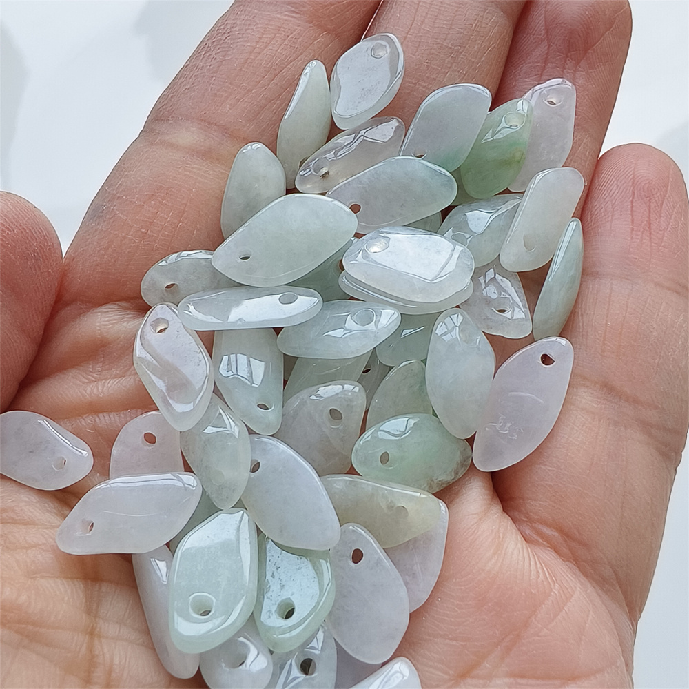 25Pcs 12-15X5-8X3mm Natural Certificated Type A Untreated Icy Watery Green White Burmese Jadeite Irregular Charms,Burma Jadeite Loose Charms,DIY Jewelry Supplies