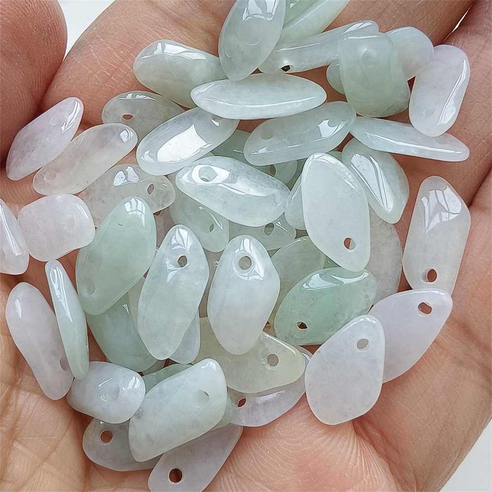 25Pcs 12-15X5-8X3mm Natural Certificated Type A Untreated Icy Watery Green White Burmese Jadeite Irregular Charms,Burma Jadeite Loose Charms,DIY Jewelry Supplies