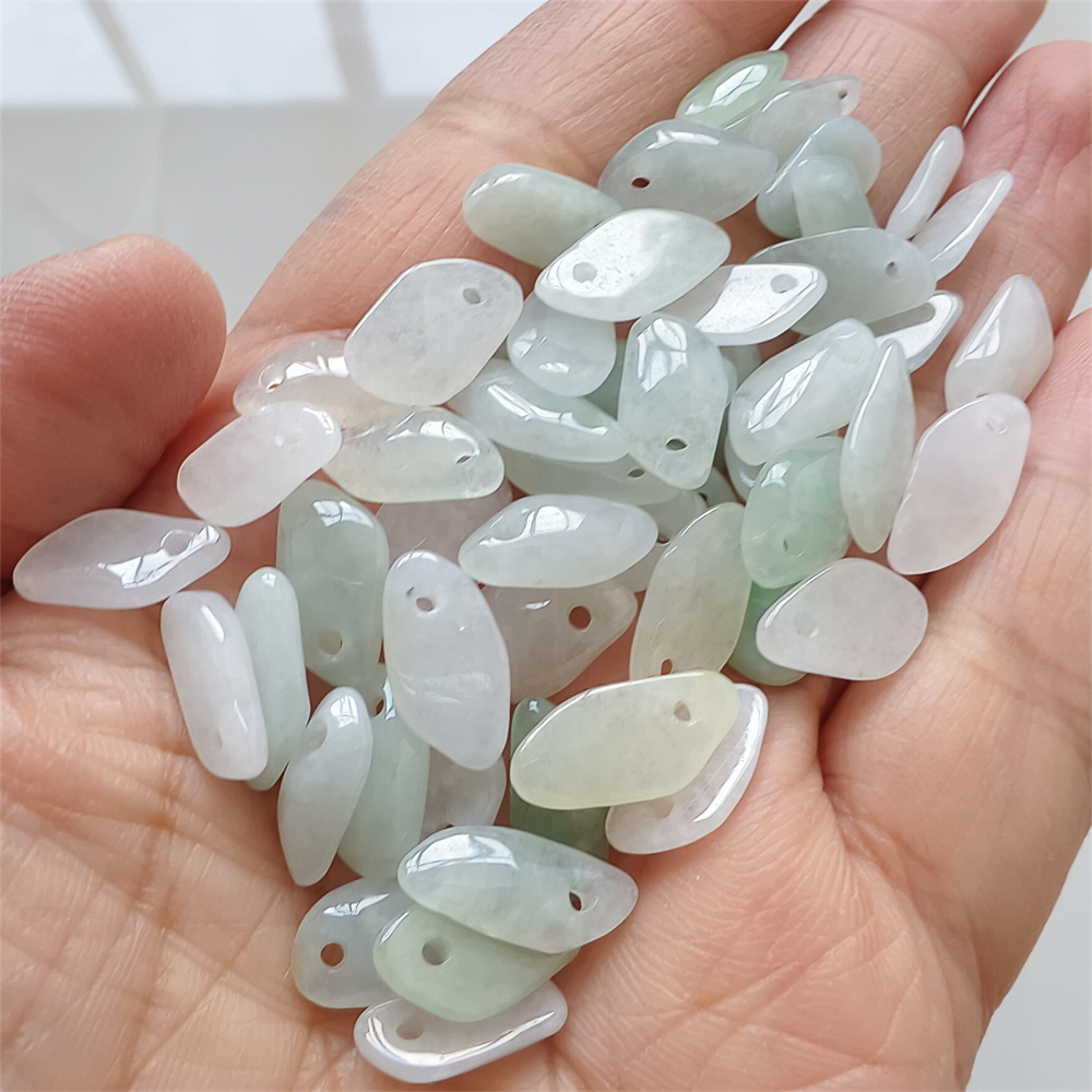 25Pcs 12-15X5-8X3mm Natural Certificated Type A Untreated Icy Watery Green White Burmese Jadeite Irregular Charms,Burma Jadeite Loose Charms,DIY Jewelry Supplies