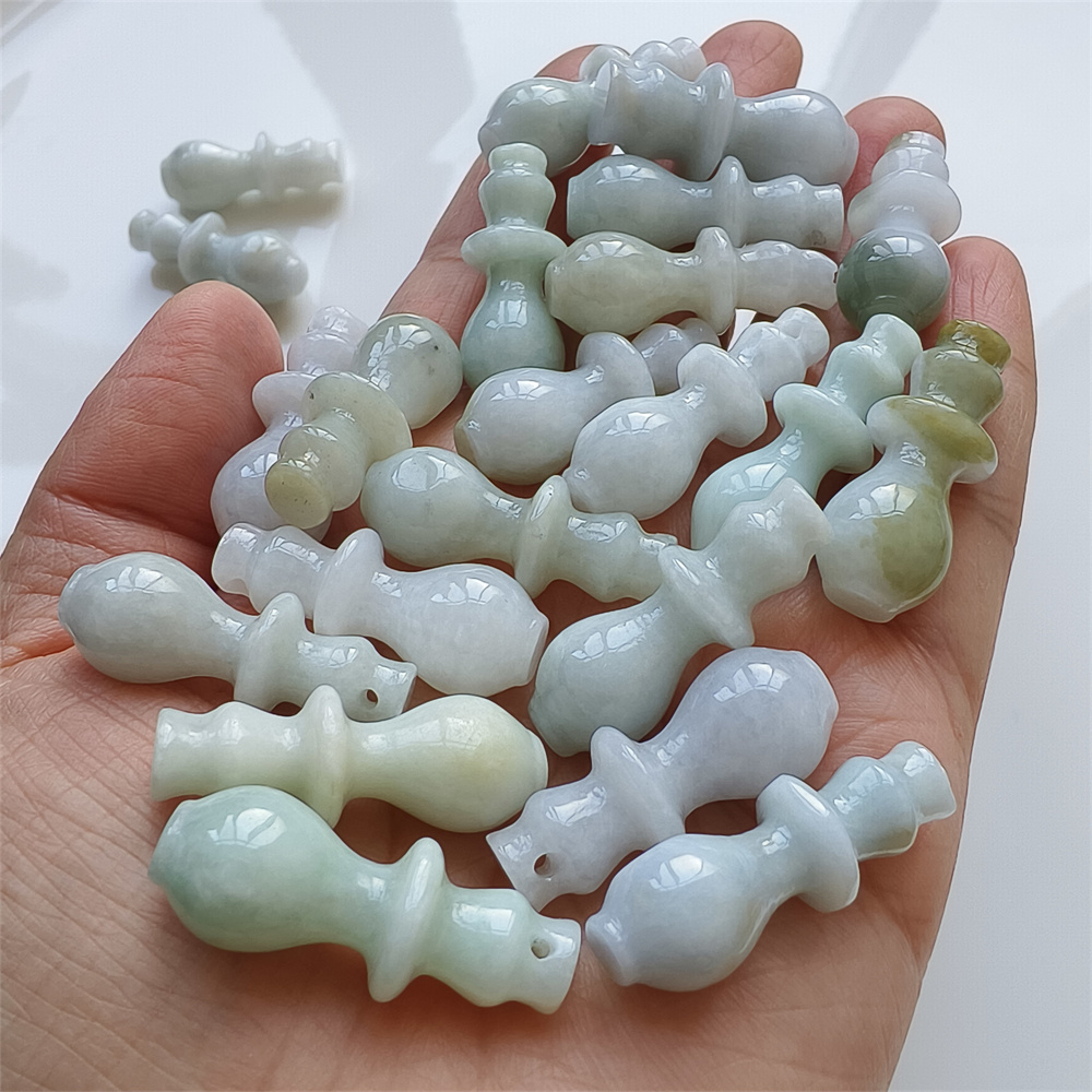 5pcs Natural Certificated Type A 30X11mm Green White Yellow Burmese Jadeite Vase Pendant,Vase Charms,DIY Jewelry Supplies