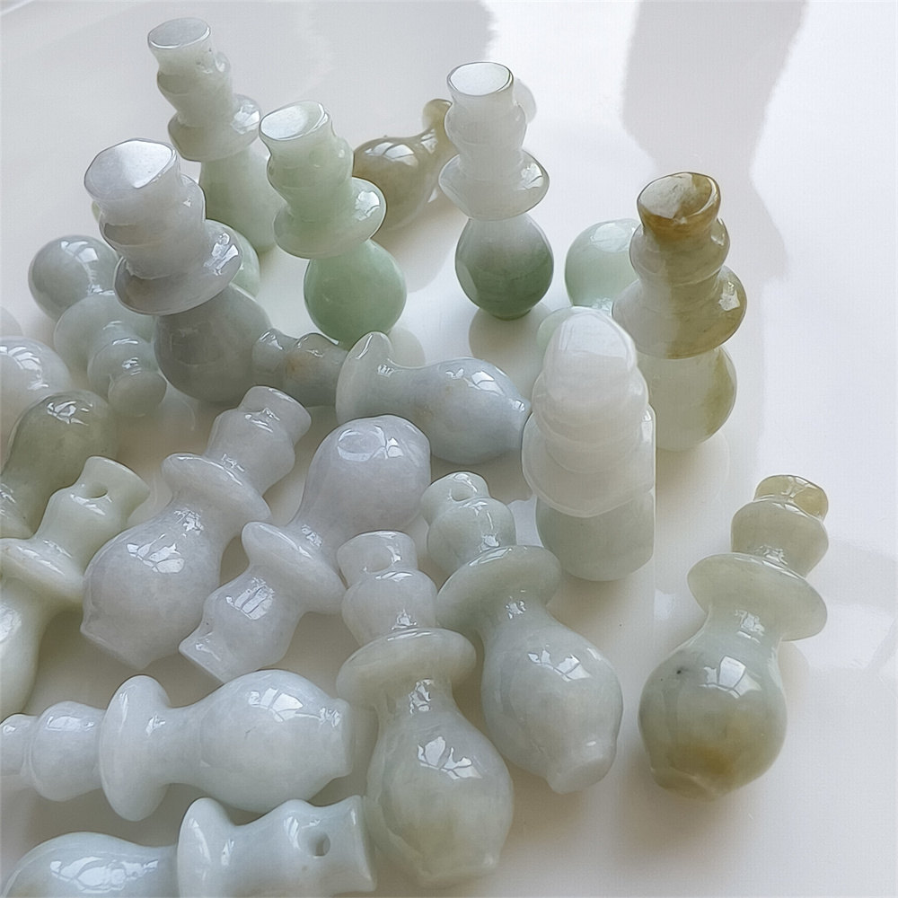 5pcs Natural Certificated Type A 30X11mm Green White Yellow Burmese Jadeite Vase Pendant,Vase Charms,DIY Jewelry Supplies