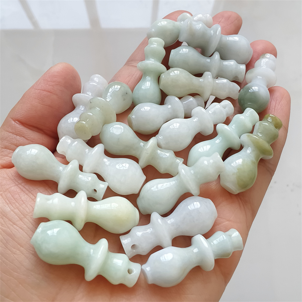 5pcs Natural Certificated Type A 30X11mm Green White Yellow Burmese Jadeite Vase Pendant,Vase Charms,DIY Jewelry Supplies