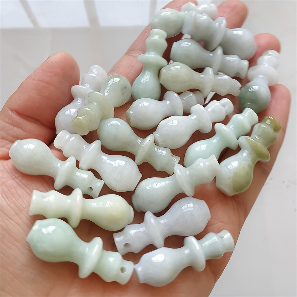 5pcs Natural Certificated Type A 30X11mm Green White Yellow Burmese Jadeite Vase Pendant,Vase Charms,DIY Jewelry Supplies