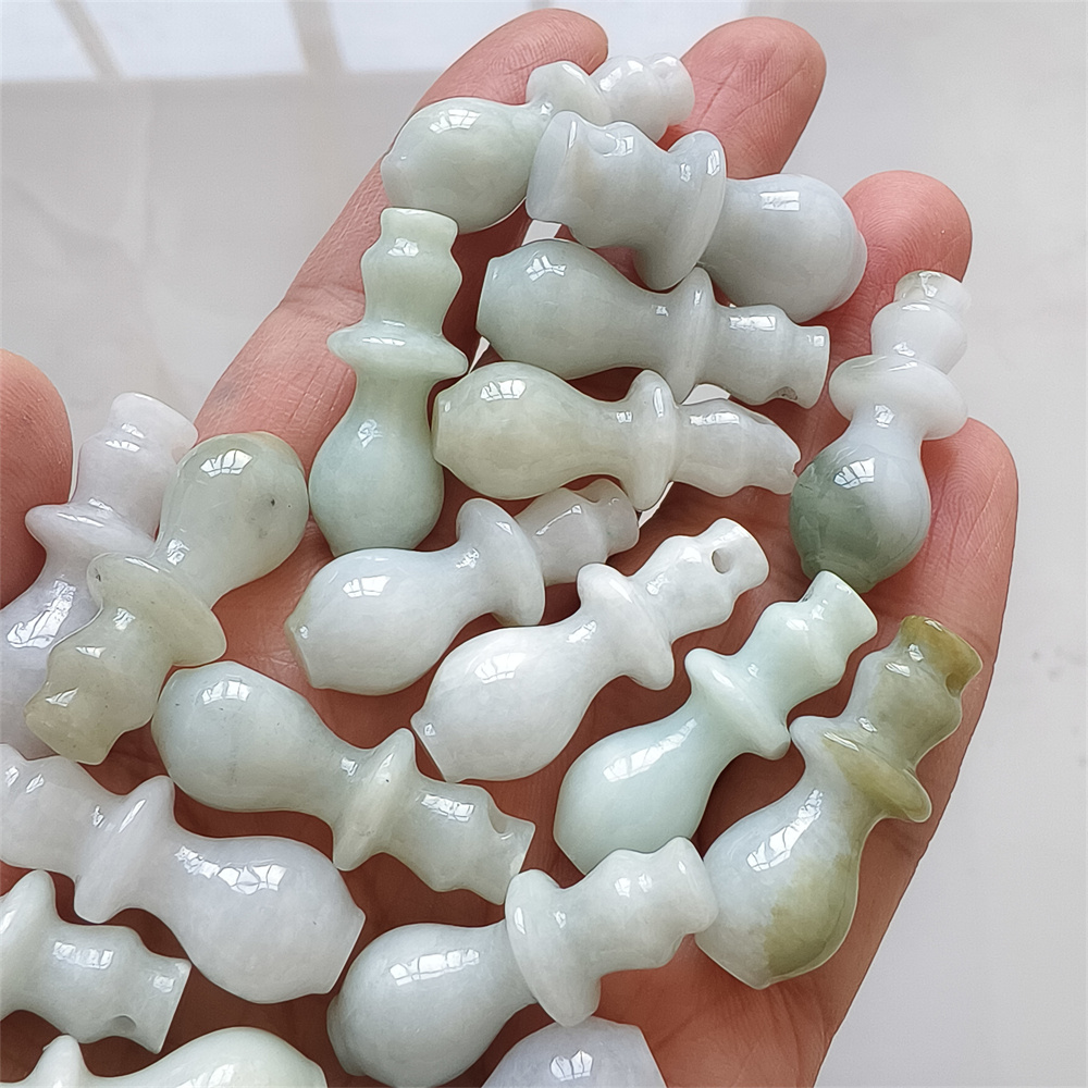 5pcs Natural Certificated Type A 30X11mm Green White Yellow Burmese Jadeite Vase Pendant,Vase Charms,DIY Jewelry Supplies