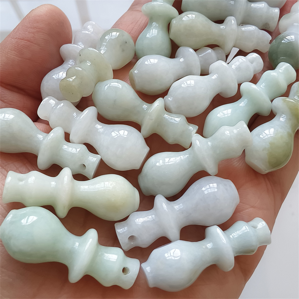 5pcs Natural Certificated Type A 30X11mm Green White Yellow Burmese Jadeite Vase Pendant,Vase Charms,DIY Jewelry Supplies