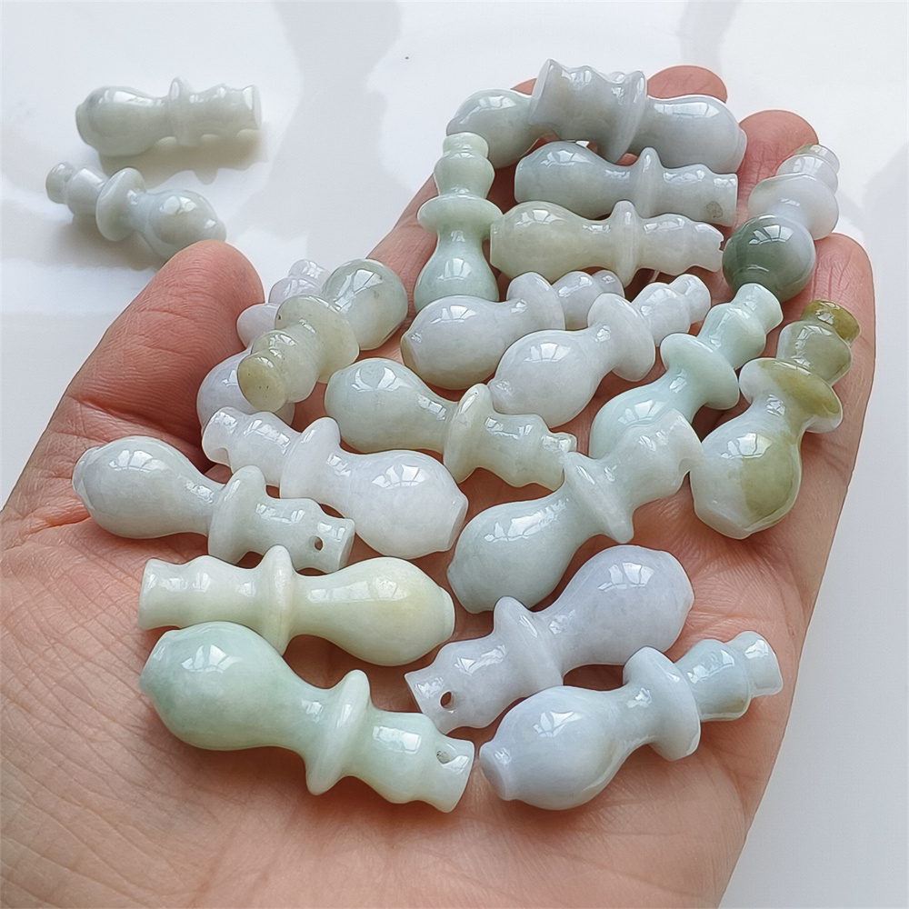 5pcs Natural Certificated Type A 30X11mm Green White Yellow Burmese Jadeite Vase Pendant,Vase Charms,DIY Jewelry Supplies