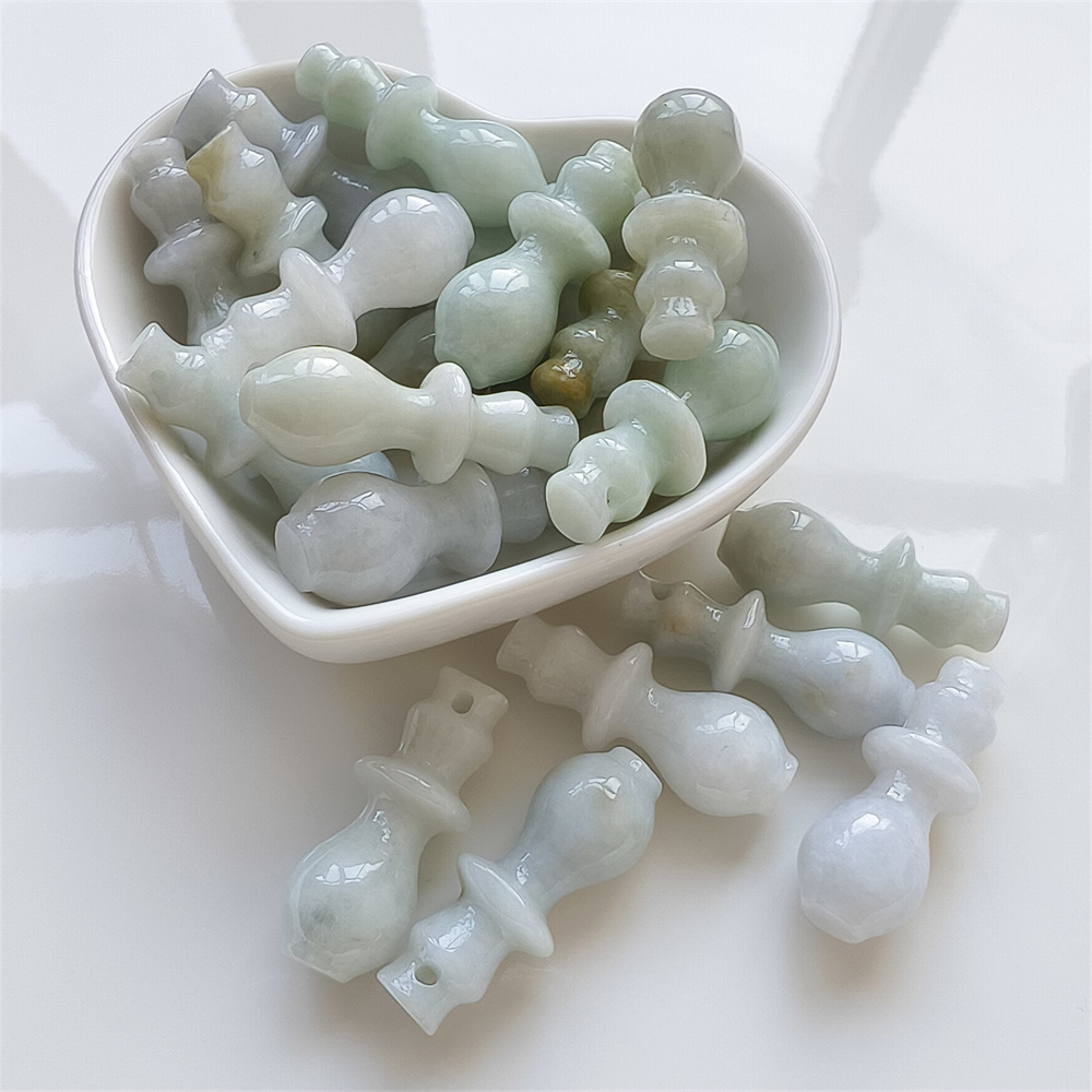 5pcs Natural Certificated Type A 30X11mm Green White Yellow Burmese Jadeite Vase Pendant,Vase Charms,DIY Jewelry Supplies