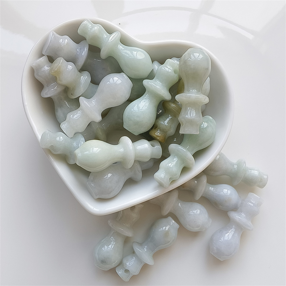 5pcs Natural Certificated Type A 30X11mm Green White Yellow Burmese Jadeite Vase Pendant,Vase Charms,DIY Jewelry Supplies