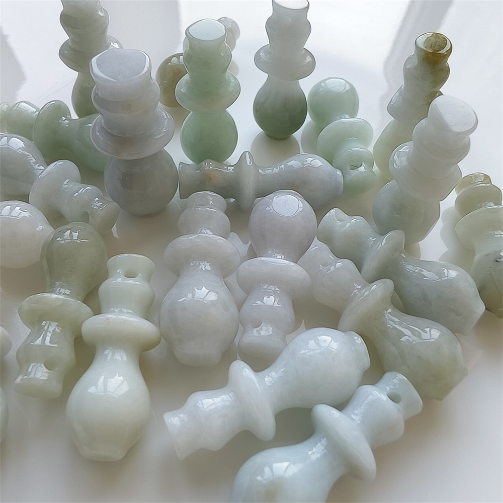 5pcs Natural Certificated Type A 30X11mm Green White Yellow Burmese Jadeite Vase Pendant,Vase Charms,DIY Jewelry Supplies