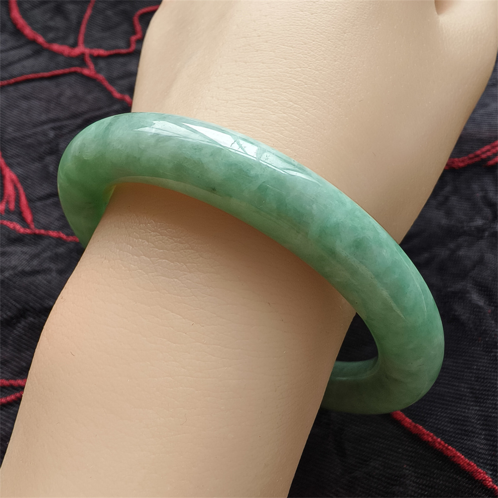 Natural Certificated Type A Untreated 59mm Green Watery Burmese Jadeite Round Band Bangle,Green Bracelet Burma Jadeite Loose Bangles