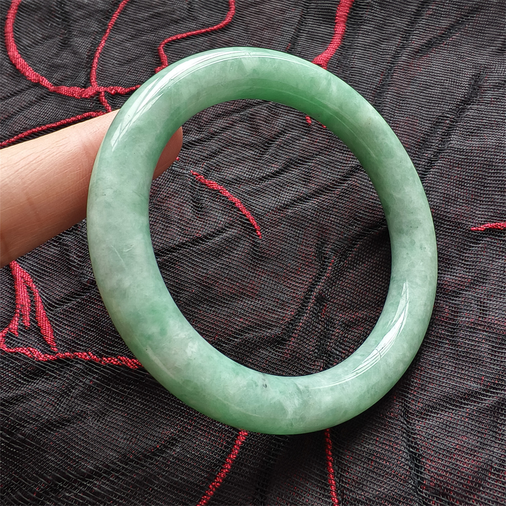 Natural Certificated Type A Untreated 59mm Green Watery Burmese Jadeite Round Band Bangle,Green Bracelet Burma Jadeite Loose Bangles