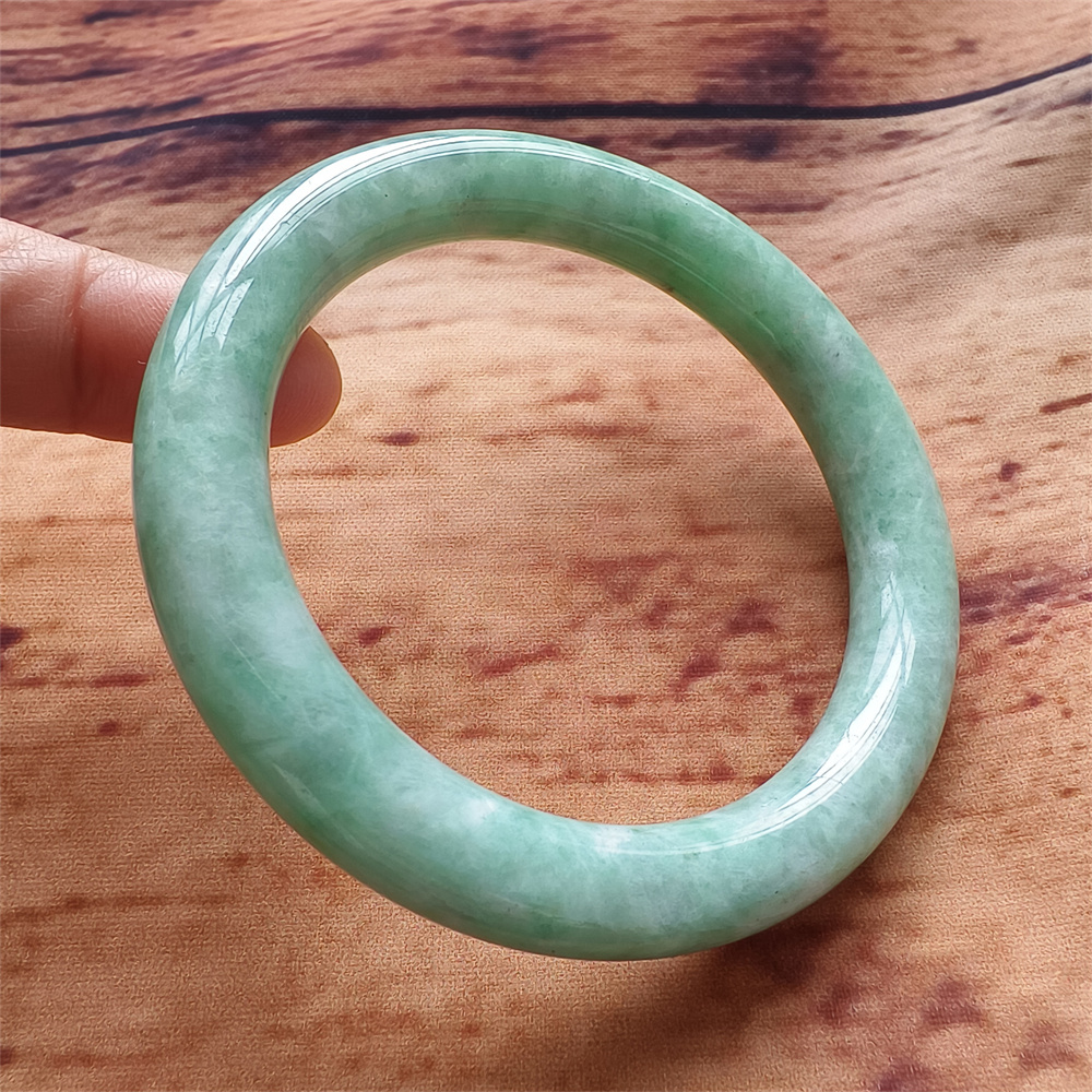 Natural Certificated Type A Untreated 59mm Green Watery Burmese Jadeite Round Band Bangle,Green Bracelet Burma Jadeite Loose Bangles