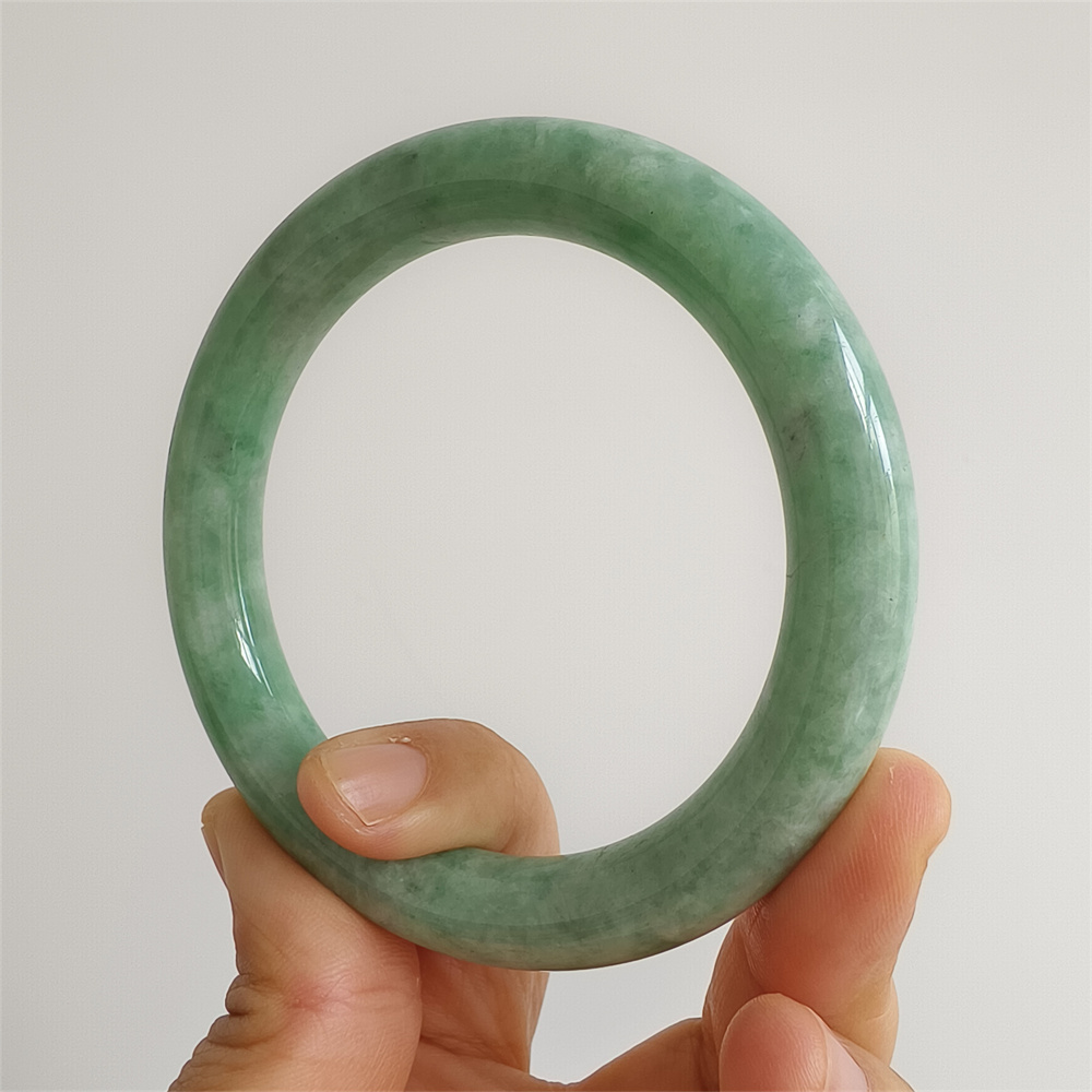 Natural Certificated Type A Untreated 59mm Green Watery Burmese Jadeite Round Band Bangle,Green Bracelet Burma Jadeite Loose Bangles