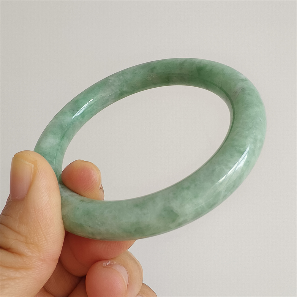 Natural Certificated Type A Untreated 59mm Green Watery Burmese Jadeite Round Band Bangle,Green Bracelet Burma Jadeite Loose Bangles