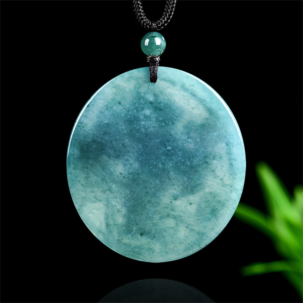 Natural Certificated Type A 46X42X5mm Untreated Icy Waxy Blue Watery Guatemalan Jadeite Oval Pendant With Horse Carved,Chinese Zodiac Pendant Necklace