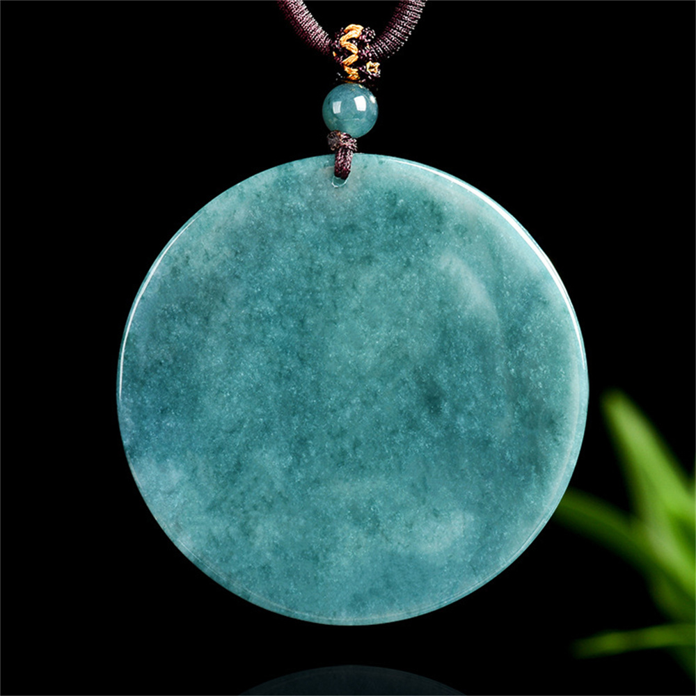 Natural Certificated Type A 50.5X5mm Untreated Icy Waxy Blue Watery Guatemalan Jadeite Round Pendant With Horse Carved,Chinese Zodiac Pendant Necklace