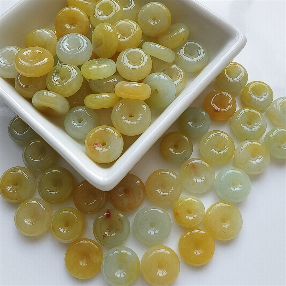 5pcs Natural Certificated Yellow Color Heated 13-15mm Safety Buckle Beads,Coin Beads,Spacer Beads,DIY Jewelry Supplies