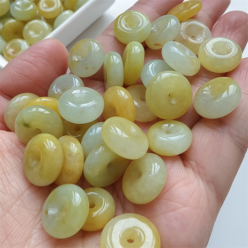 5pcs Natural Certificated Yellow Color Heated 13-15mm Safety Buckle Beads,Coin Beads,Spacer Beads,DIY Jewelry Supplies