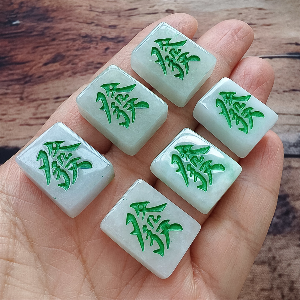 2pcs Natural Certificated Type A 19-20X15X5-9mm Green White Burmese Jadeite Mahjong Pendant,Mahjong Charms,DIY Jewelry Supplies
