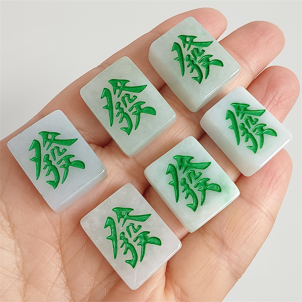 2pcs Natural Certificated Type A 19-20X15X5-9mm Green White Burmese Jadeite Mahjong Pendant,Mahjong Charms,DIY Jewelry Supplies