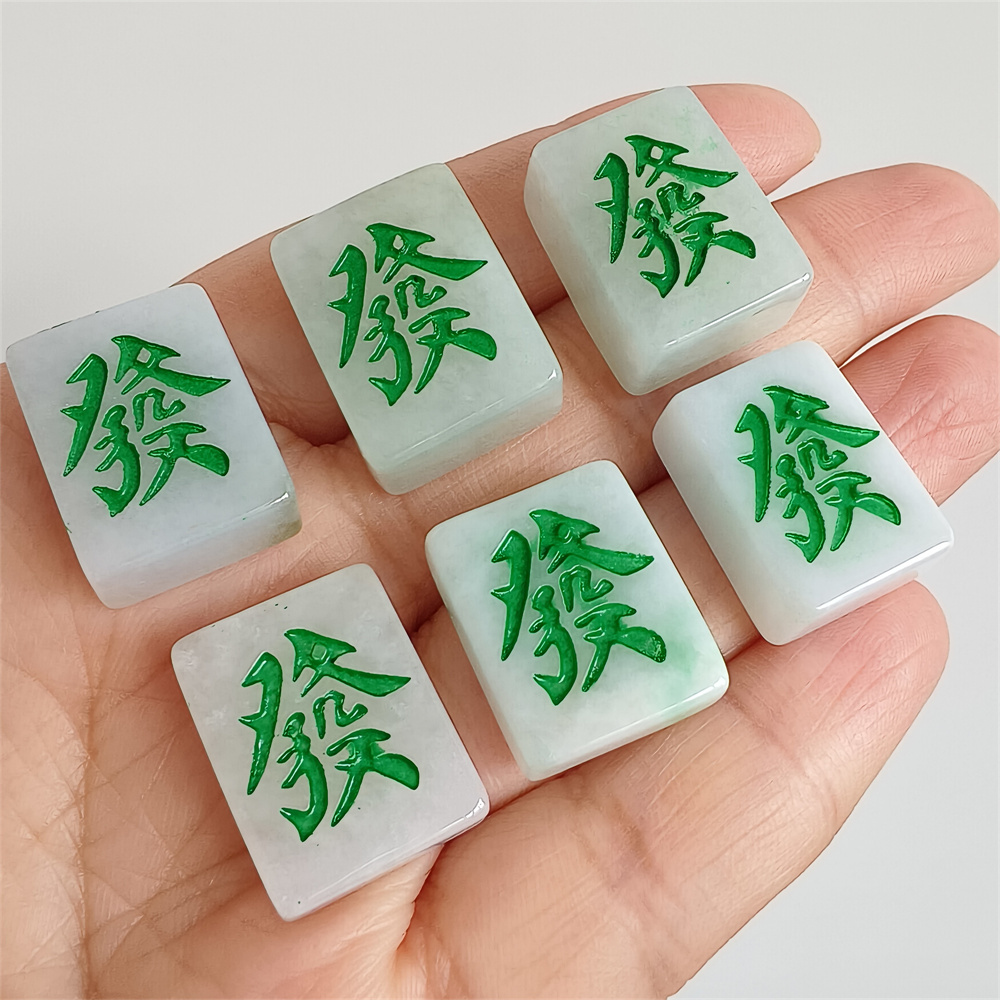 2pcs Natural Certificated Type A 19-20X15X5-9mm Green White Burmese Jadeite Mahjong Pendant,Mahjong Charms,DIY Jewelry Supplies