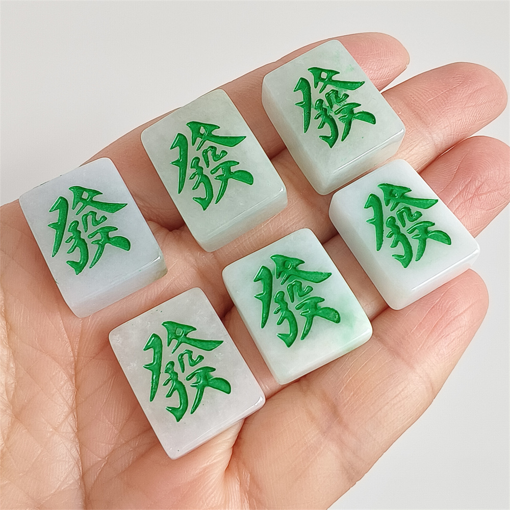 2pcs Natural Certificated Type A 19-20X15X5-9mm Green White Burmese Jadeite Mahjong Pendant,Mahjong Charms,DIY Jewelry Supplies