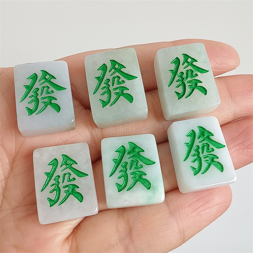 2pcs Natural Certificated Type A 19-20X15X5-9mm Green White Burmese Jadeite Mahjong Pendant,Mahjong Charms,DIY Jewelry Supplies