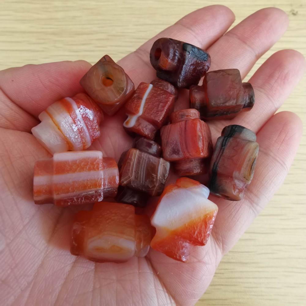 Natural Tibetan Weathered Wrinkled Red Old Agate Tripod Shape Beads,Ancient Antique Agate,Semi Precious Genuine Stone,DIY Jewelry Supplies