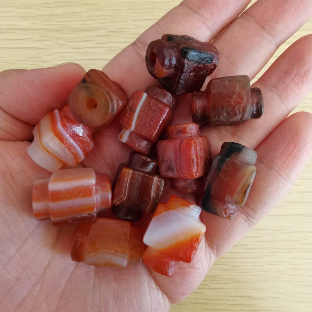 Natural Tibetan Weathered Wrinkled Red Old Agate Tripod Shape Beads,Ancient Antique Agate,Semi Precious Genuine Stone,DIY Jewelry Supplies