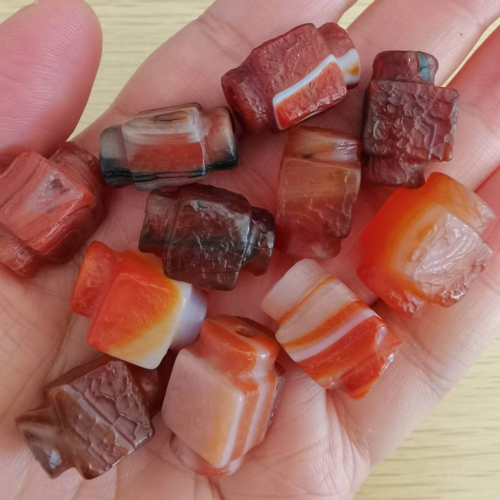 Natural Tibetan Weathered Wrinkled Red Old Agate Tripod Shape Beads,Ancient Antique Agate,Semi Precious Genuine Stone,DIY Jewelry Supplies