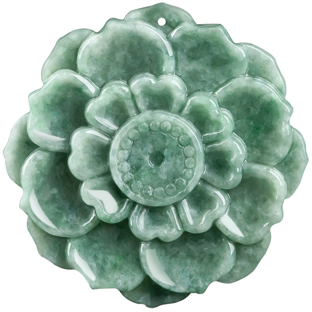 Certificated Natural Type A Untreated 50.3X6.5mm Bean Green Burmese Jadeite Lotus Pendant,Flowers  Pendant,DIY Jewelry Supplies