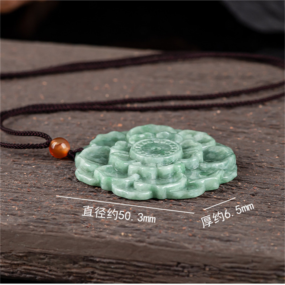 Certificated Natural Type A Untreated 50.3X6.5mm Bean Green Burmese Jadeite Lotus Pendant,Flowers  Pendant,DIY Jewelry Supplies