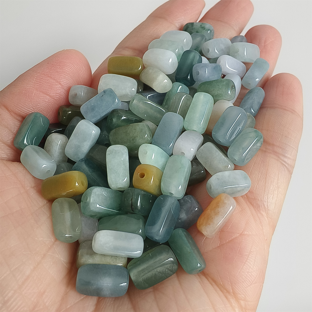 10pcs 10X5mm Natural Certificated Type A Green White Yellow Burmese Jadeite Smooth Rectangle Beads,Burma Jadeite Loose Beads,DIY Jewelry Supplies